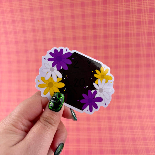 Non-Binary Pride d20 Glossy Vinyl Sticker
