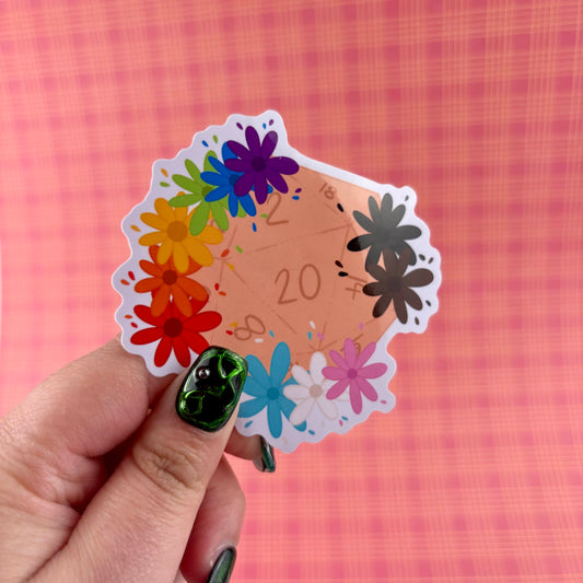 Progress Pride d20 Glossy Vinyl Sticker