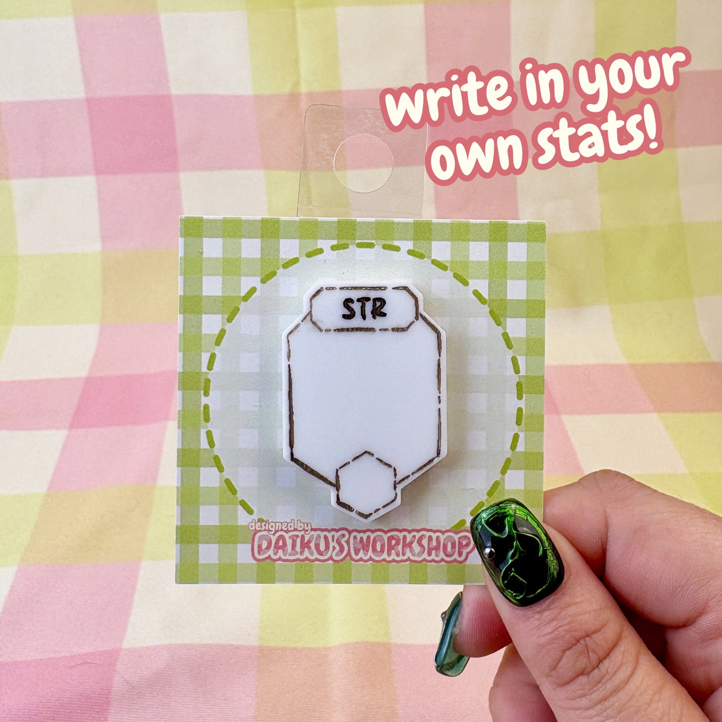 DnD Stat WRITEABLE Acrylic Pin